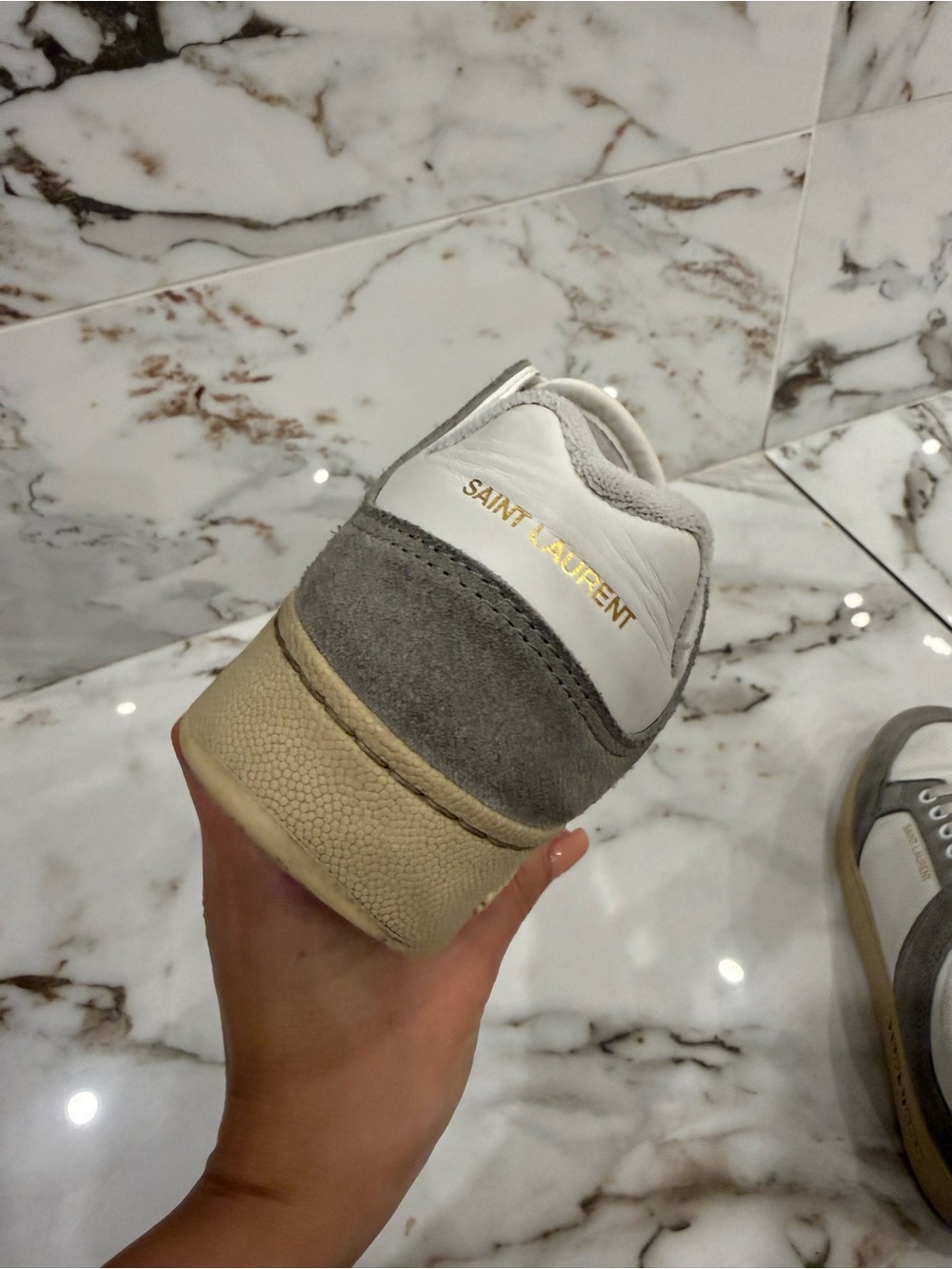 100% AUTHENTIC Saint Laurent women’s Grey & White Low-Top Sneakers SL/61 - Picture 7 of 8